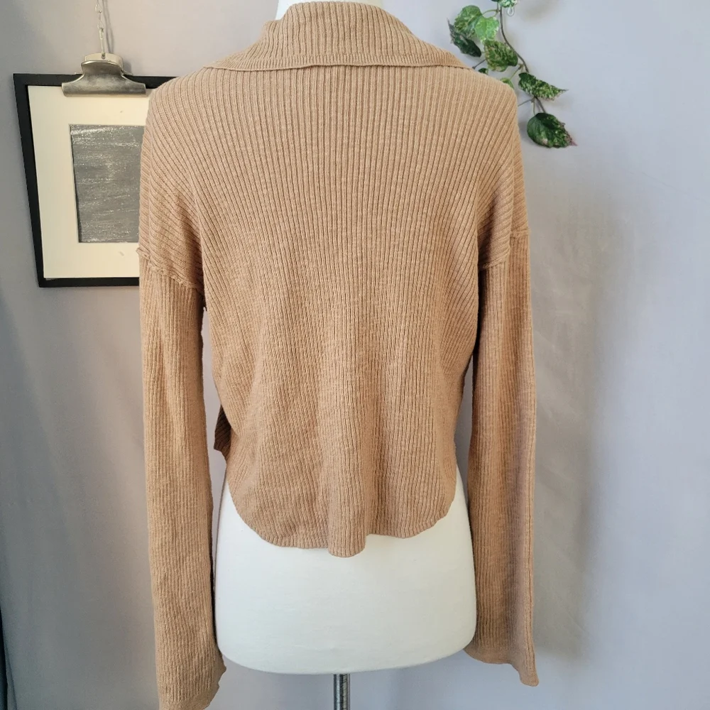 Free People Ella Button-Up‎ Ribbed Cardigan Sweater Iced Coffee Tan S